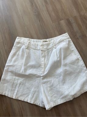 Pull&Bear High-Waist White Linen-Blend Women's Shorts